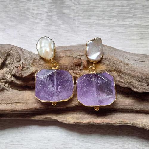 FUWO Fashion Freshwater Pearl Stud Rose Crystal Amazonite Yellow Crystal Inlay Earrings Jewelry Wholesale ER542