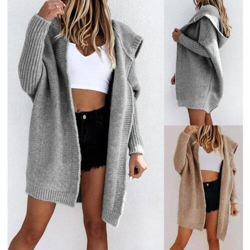 Soft Trendy Hooded Open Front Knitted Sweater Autumn Winter Loose Cardigan Knitted for Holiday