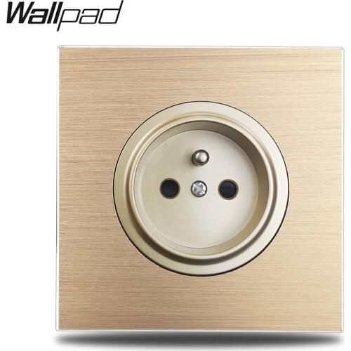 Wallpad L6 Gold French Wall Socket 16A Electric Power Outlet Gold Brushed Aluminum Metal Panel