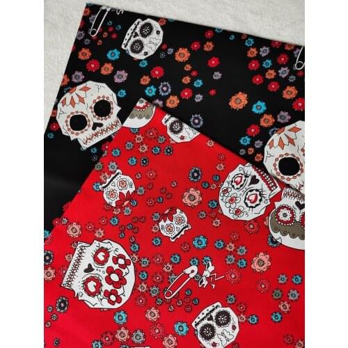 Novelty Flower Skull Cotton Fabric Twill Spandex Elastic Abstract printed Stretchable Patchwork Cloth Dress Home Sewing viaPhil