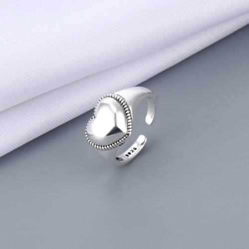 Creative Personality Heart Shape Open Rings for Women Men Vintage Adjustable Punk Ring Fashion Jewelry