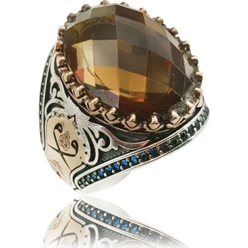 Original Hot Sale Rings Antique 925 Silver Men Ring Vintage Jewelry Arabic Letter Mens Islamic Turkish Zultanite Waav Muslim Ring