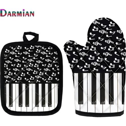 DARMIAN Piano with Music Note Pattern Design Kitchen Microwave Oven Gloves Insulation Pads Set of 2 for Home Cooking BBQ Baking