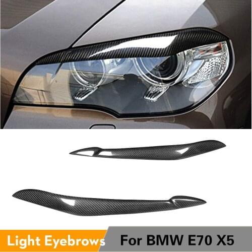 For BMW X5 E70 2008 - 2013 Carbon Fiber Front Head Lamps Headlight Cover Eyelid Light Eyebrows