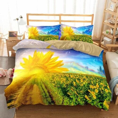 Yellow Sunflower Bedding Set For Girls 3D Floral Pattern Comforter Cover 3pcs Simple Natural Botanical Flower Decor Duvet Cover