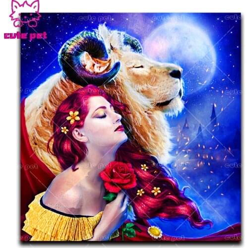Full Square Drill 5D Woman and lion alien DIY Diamond Painting 3D Embroidery beaded Cross Stitch Mosaic painting Home Decoration