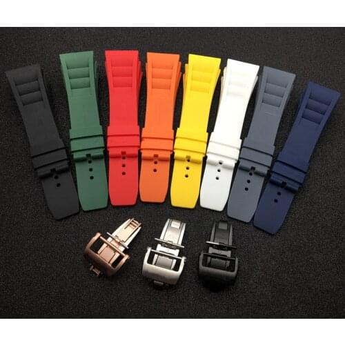 Top quality Imported nature soft silicone rubber Black watchband watch band for mille strap for RM strap -011 for Richard strap