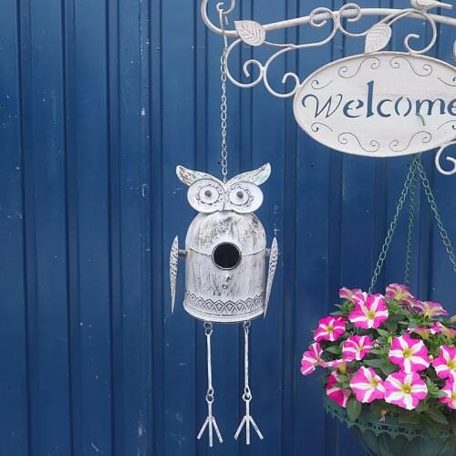 Owl shape retro vintage metal bird house outdoor decoration