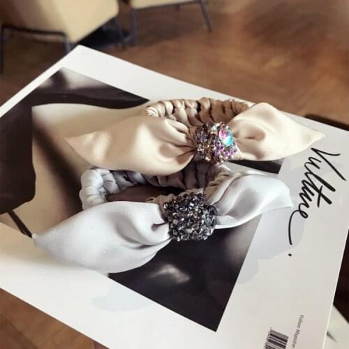 Women Handmade Rhinestone Bowknot Hair Ties Girl Rabbit Ear Twist Whip Hair Bands
