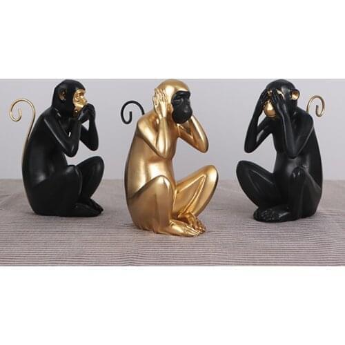 Three wise resin monkey statues for home Buddhist décor Don't listen, don't talk, don't watch, monkey L3