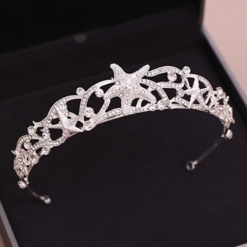 Wedding Hair Accessories Crystal Tiara and Crown Starfish Bride Headwear Ornaments Wedding Crown Headpiece Hair Jewelry