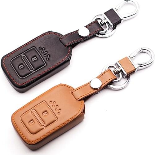 Genuine Leather Smart Remote Key Case For Honda HRV HR-V Vezel For Jazz Crosstour XRV Jed Pilot Accord Civic Fit Freed 2 buttons