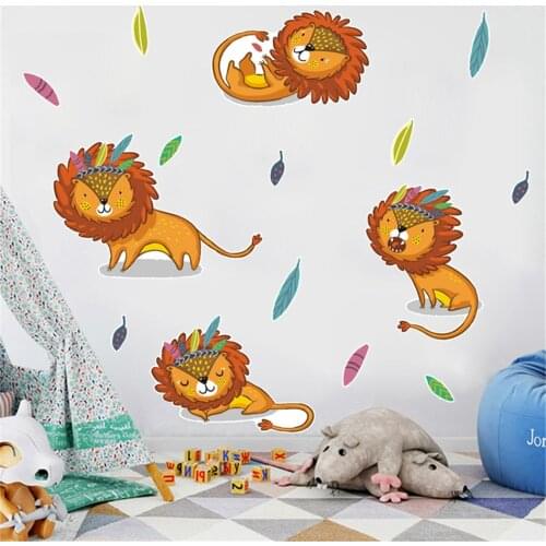 Vacclo Indian Style Cartoon Lion Wall Stickers for Childrens Room Background Wall Decoration Graffiti Stickers Self-adhesive