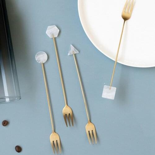 2021 Stainless Steel Cake Fork Geometric Long Handle Western Dinner Fork Dessert Fork Home Kitchen Accessories