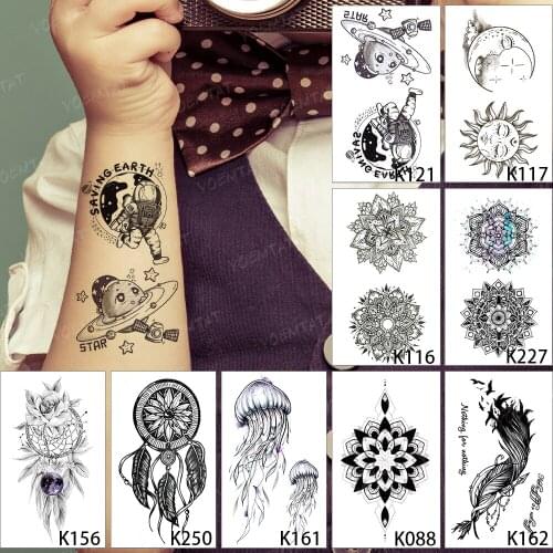 9pcs/Lot Waterproof Temporary Tattoo Sticker Milky Way Earth Astronaut Star Moon Sun Flash Tatoo Woman Body Art Fake Tatto Man