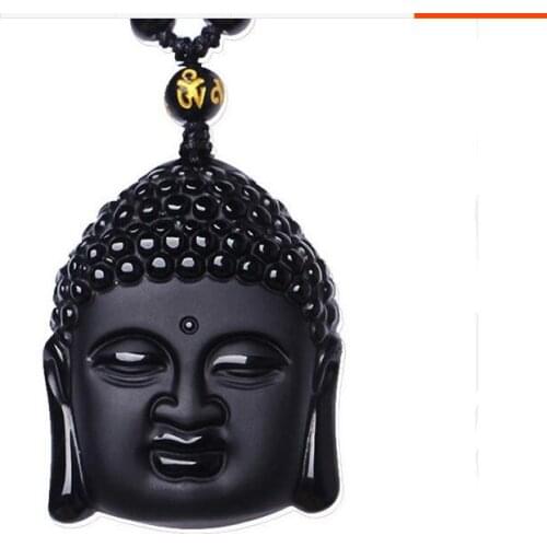 High Quality Unique Natural Black Obsidian hand Carved Buddha head Lucky Amulet Pendant Necklace For Women Men jewelry pendants