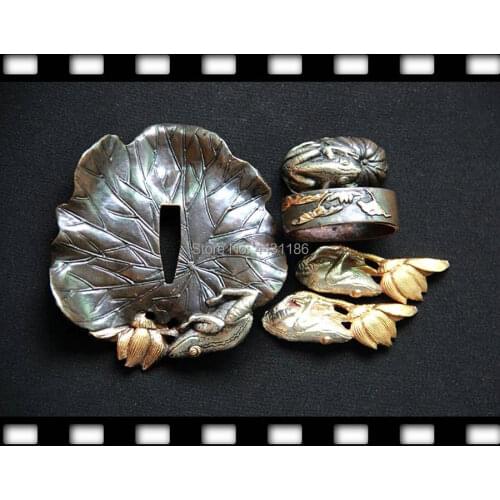 HIGH Quallty W/ FROG THEME JAPANESE SWORD KATANA FITTINGS COPPER TSUBA FUCHI KASHIRA MENUKI METAL ORNAMENTS