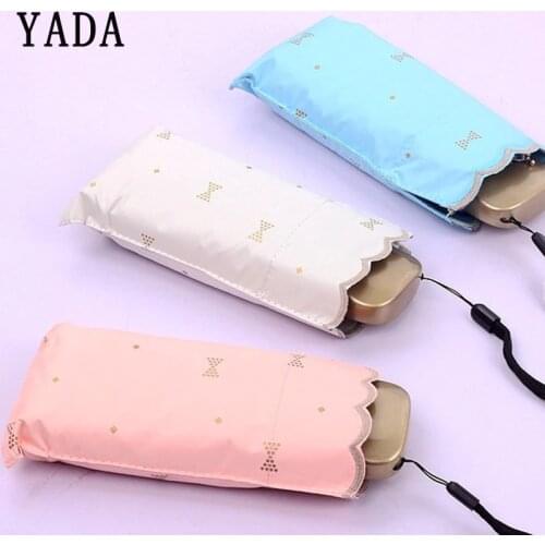 YADA Light Mini Gold Dot&Bow-knot Umbrella Parasol Rainy Five Pocket Foldable Umbrella Female For Women Men Lace Umbrellas YD217
