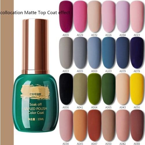 15ml green bottle Matte Top Coat Color UV Gel Nail Polish Series Semi Permanent Soak Off UV Gel Varnish DIY Nail Art Gel Paint