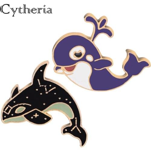 Blue whales pin women brooch Shark pins Badges Narwhal fish Brooches Sweater black rock style Lapel pins button Spray whale