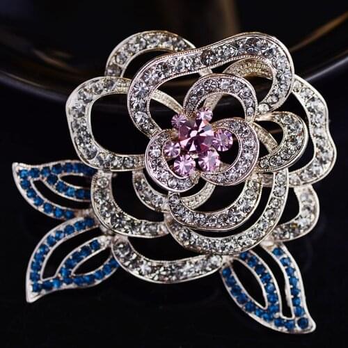 Vintage Camellia Women Brooches Pins Luxury Crystal Zircon Flower Broach Wedding Bouquet Female Gift Brooch Pin Bridal Jewelry