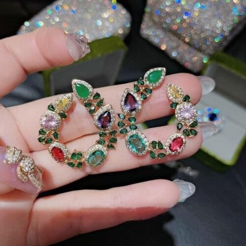 Vintage Yellow Gold Color 925 Silver Hoop earrings Crystal CZ Earrings Elegant Women Earring New Fashion Jewelry Accessories