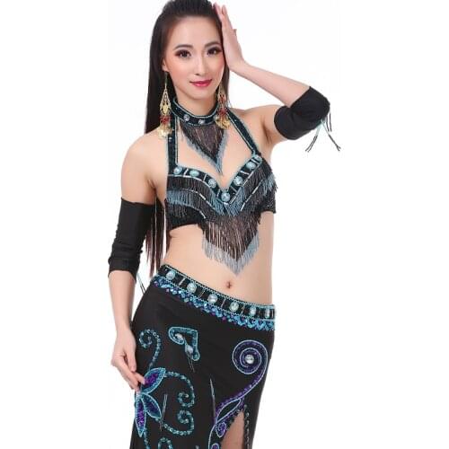 Belly Dance Performance Clothes Women Dance Suit 2 Pcs Tassel Sequins Bra Skirt Oriental Bellydance Costume Wear