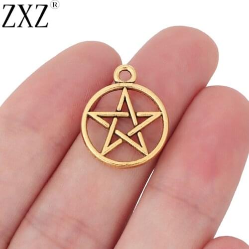 ZXZ 20pcs Antique Gold Tone Pentagram Pentacle Star Charms Pendants for Necklace Bracelet Earring Jewelry Making
