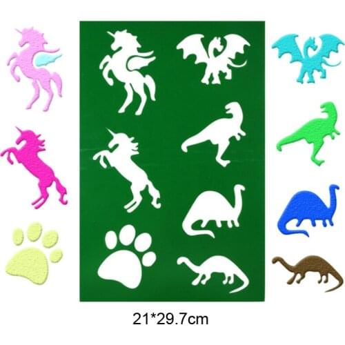 Unicorn Dinosaur Stencils Handmade DIY Stencils Bullet Journal Painting Template Doodle Hollow Painting Ruler Cartoon Template