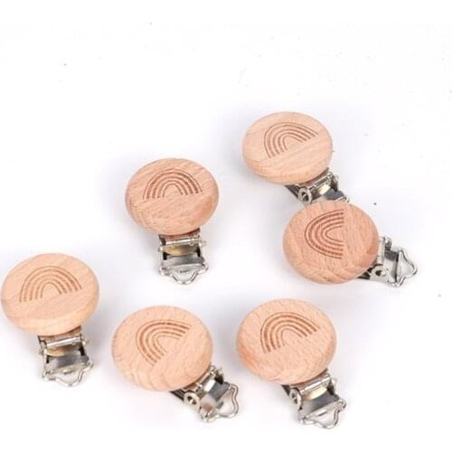 1Pc Lovely Rainbow Wooden Pacifier Clip Natural Beech Wood Baby Pacifier Clips Dummy Clips DIY Pacifier Chain Accessory