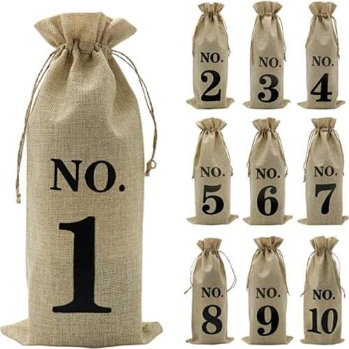 10Pcs/Set Portable Wine Bottle Cover Number Printed Pattern Multicolor Dustproof Champagne Packaging Drawstring Bag Home Decor
