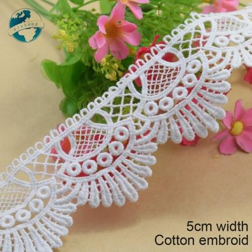 10yards 5cm white lace Cotton embroid lace sewing ribbon guipure trims or fabric warp knitting DIY Garment Accessories#3657
