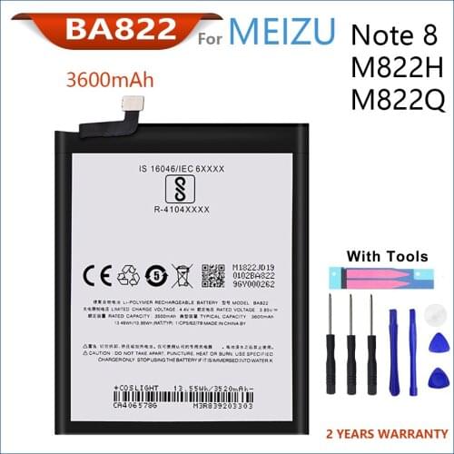 100% Genuine BA822 Battery For Meizu Note 8 Note8 M822H/M822Q 3600mAh Mobile Phone High Quality Batteries With Gifts Tools