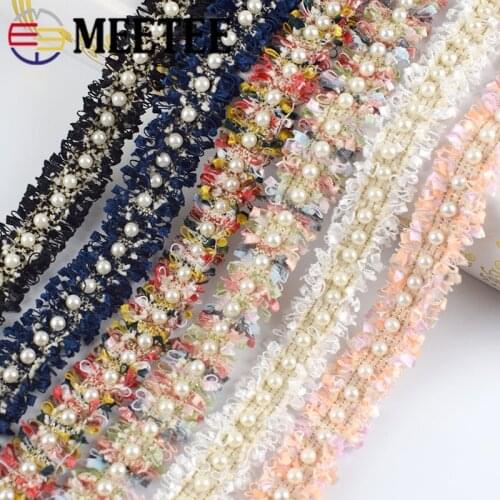 2/4M Meetee 2cm Pearl Beaded Embroidered Lace Trim Tassel Webbing DIY Skirts Clothing Decoration Lace Ribbon Sewing Accessories