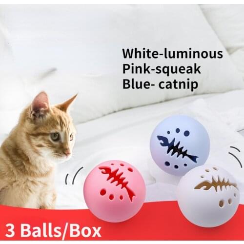 3pcs Balls Cat Toys Kitten Ball Toy with Bell Squeaky Ball Glowing Ball Interactive Mint Bell Ball Set Cat Supplies Pet Products