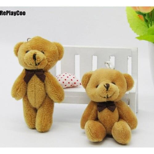 50Pcs/Lot Kawaii Small Joint Teddy Bears Stuffed Plush 8CM Toy Teddy-Bear Mini Bear Ted Bears Plush Toys With Bow Chain 02102