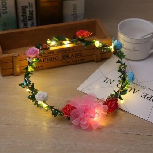 50pcs LED Light Beach Girl Wreath Rose Flower Headband Floral Crown Garland Luminous Garland Wedding Supplies
