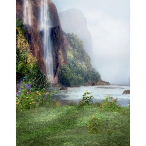 5x7ft Landscape Tree Hill Waterfall Photography Backdrops Photo Props Studio Background