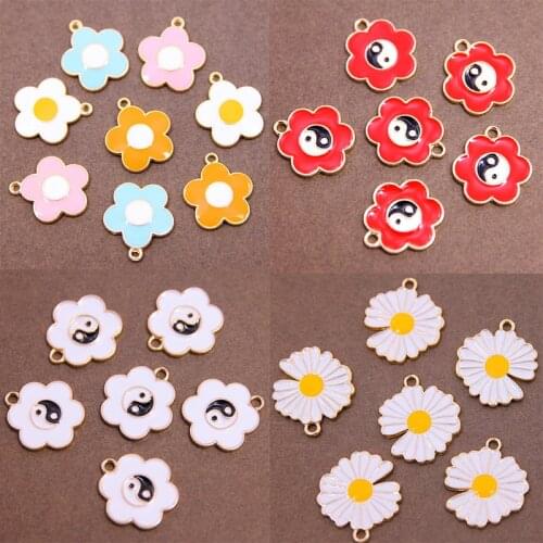 6pcs Enamel Daisy yin yang charm for jewelry making fashion earring pendant flower charm necklace bracelet charms