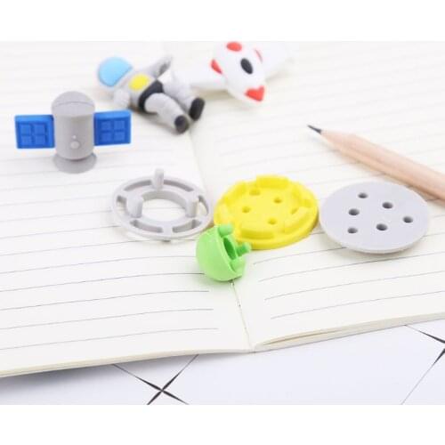 4pcs/set Creative Flying Saucer Spaceship Shaped Rubber Pencil Eraser Kids M5TE