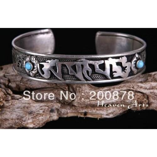 BB-410 Tibetan Silver antiqued open cuff bangle,dorje six words mantras amulet bracelet,Low MOQ