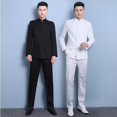 Blazer men formal dress latest coat pant designs suit men costume wedding suits for mens chinese tunic suit stand collar black