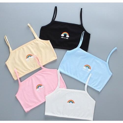 Student Puberty Girl Summer Training Bra Cute Rainbow Cloud Print Breathable Underwear Single Layer Wirefree Bralette