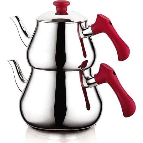 Teapot Stainless Steel For Turkish Tea Medium Size Basic Red 18/10 Cr * Ni Made in Turkey