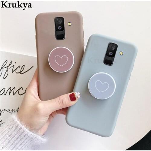 Love Heart Stand Holder Case For Samsung Galaxy A6 Plus 2018 Soft SiliconeTPU Matte Candy Cover For Samsung J8 A6 Plus 2018