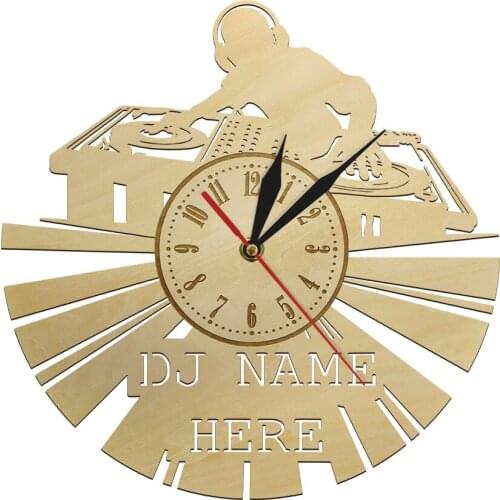 Custom Logo DJ Design Room Decor Wooden Clock Music Fans Singing and Dancing Wall Art Clock Silence Quartz Clock