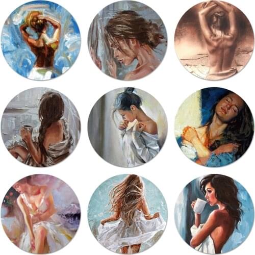 Oil Painting Woman Girl Icons Pins Badge Decoration Brooches Metal Badges For Backpack Decoration 58mm