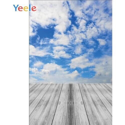 Yeele Brick Wall Gray Wooden Floor Blue Sky Cloud Baby Portrait Photographic Backgrounds Photography Backdrops For Photo Studio