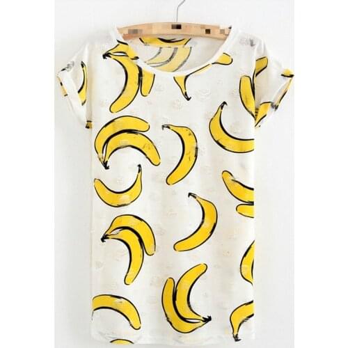 New casual short-sleeved shirt womens T-shirt women shabby printed five-pointed star fruit cartoon