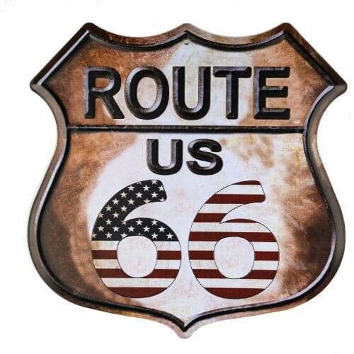 Route 66 American Flag Novelty Highway Vintage Retro Wall Décor Shield Metal tin Sign